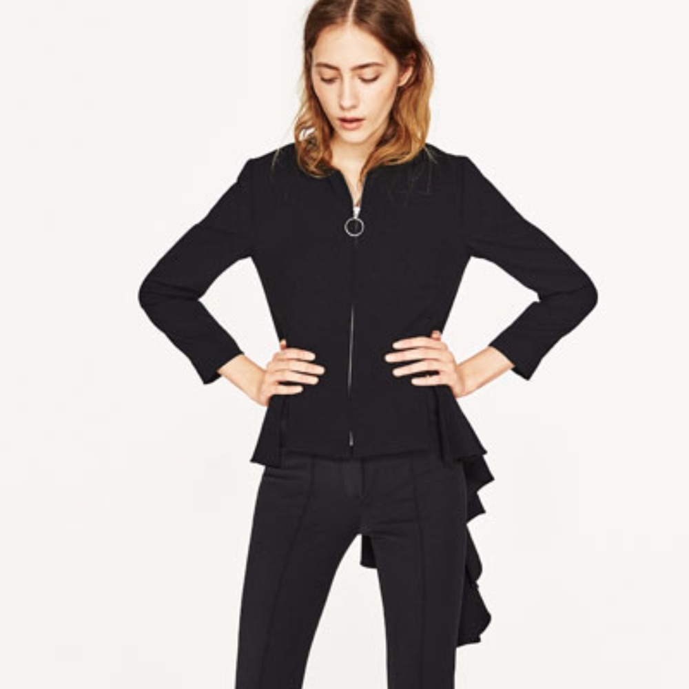Zara Asymmetric Hem Jacket Black 2184 Extra Small XS NWT